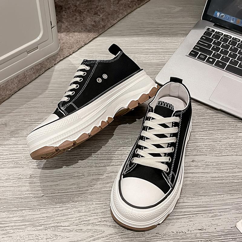Canva Damen Frühling 2025 Neuer Stil Koreanische Dicke Sohle Atmungsaktive Damen Freizeitschuhe Studenten Vielseitige Rutschfeste Plateauschuhe