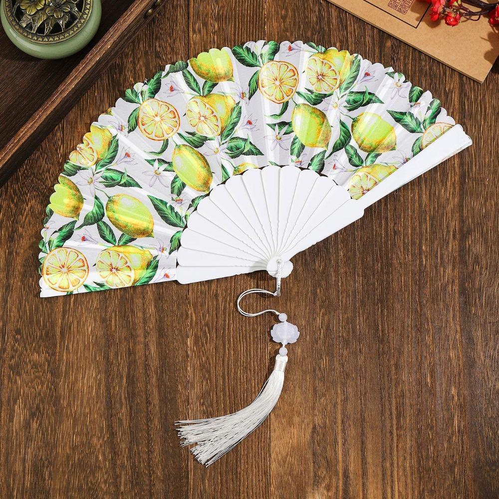 Fruit Pattern Handheld Fan with Tassel Vacation Folding Fan Fashion Summer Folding Hand Fan School