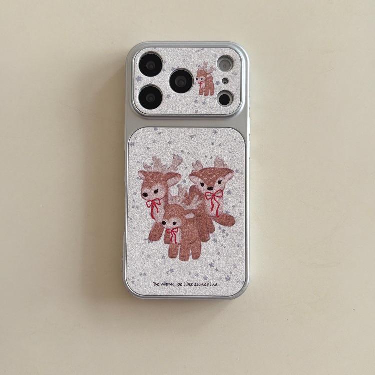 

Korean Style White Leather Deer & Stars Case for iPhone 15 Pro/16 Pro Max 16 Pro