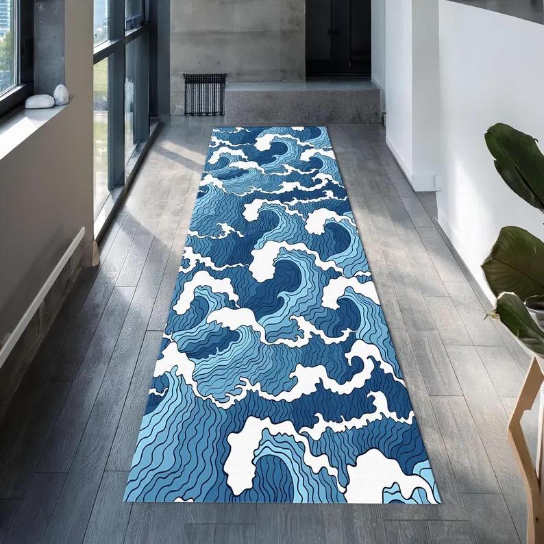 Nordic Wind Waves Ripples Runner Rug Bedroom Decoration Carpet Living Room Corridor Bedside Sofa Floor Mat