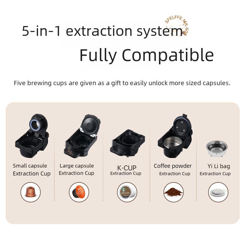5-i-1 Helautomatisk Kapselkaffemaskin med 7 Varm-/Kaldnivåer for Espresso og Amerikansk Kaffe