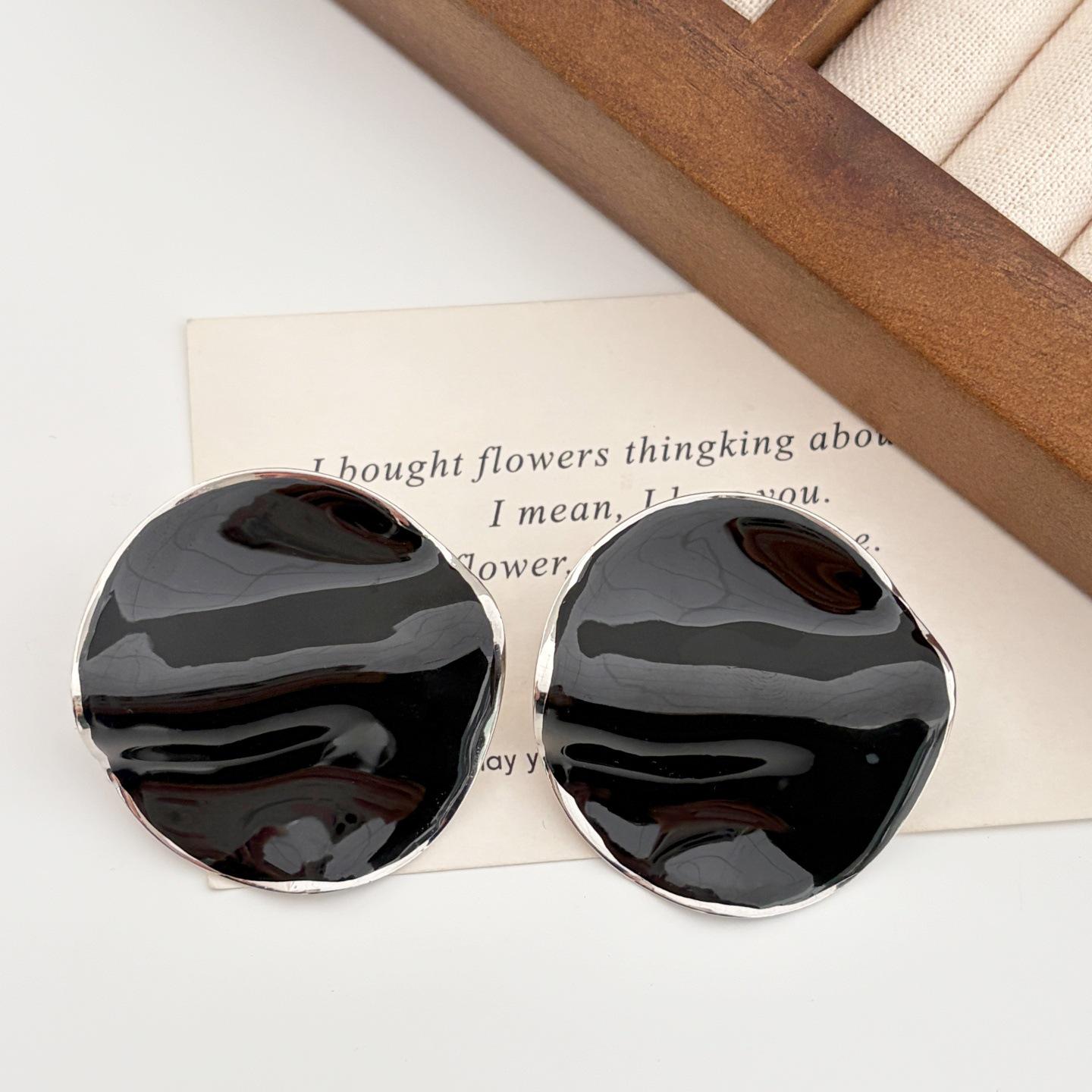 

Elegant Retro Dropped Glaze Round Disc Earrings with S925 Silver Needle чорний/платиновий