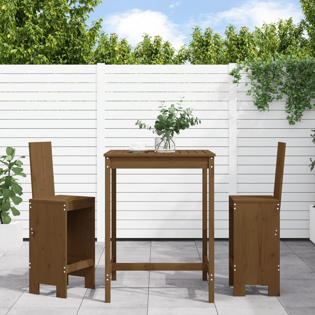 Vidaxl 3-Cz. Garden Bar Furniture Set, Honey Brown, Pine