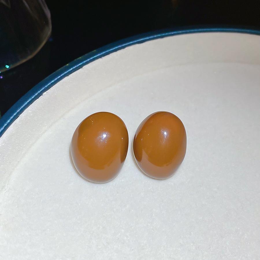 Silver Needle Retro Resin Geometric Round Oval Pendant Earrings Maillard Style Stud Earrings Niche Design Earrings Women