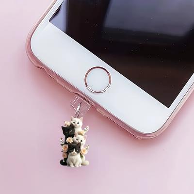 2D Acrylic Four Little Kittens Flower Phone Dust Plug, Bright Colors That Last, Dust-Proof and Durable, Suitable for Holiday Gifts
