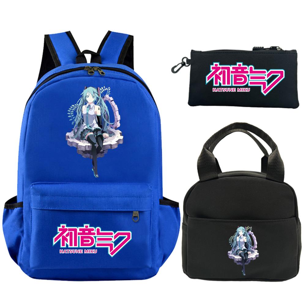 3Pcs/set Anime Hatsune Miku Printed Backpack with Shoulder Bag Pencil Case for Teenager Student Boy Girl Schoolbag Large Capacity Waterproof Bookbag