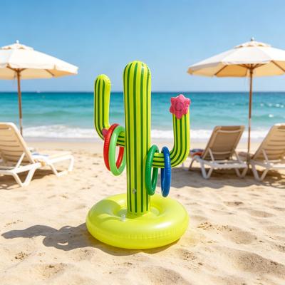 Inflatable Cactus Ring Toss Game Toy Set for Summer Beach  Party Decoration Hawaiian Pool Games Cactus