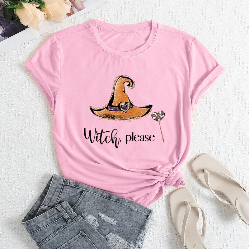 Summer women's fashionable magic hat printed short sleeved casual loose cotton round neck top