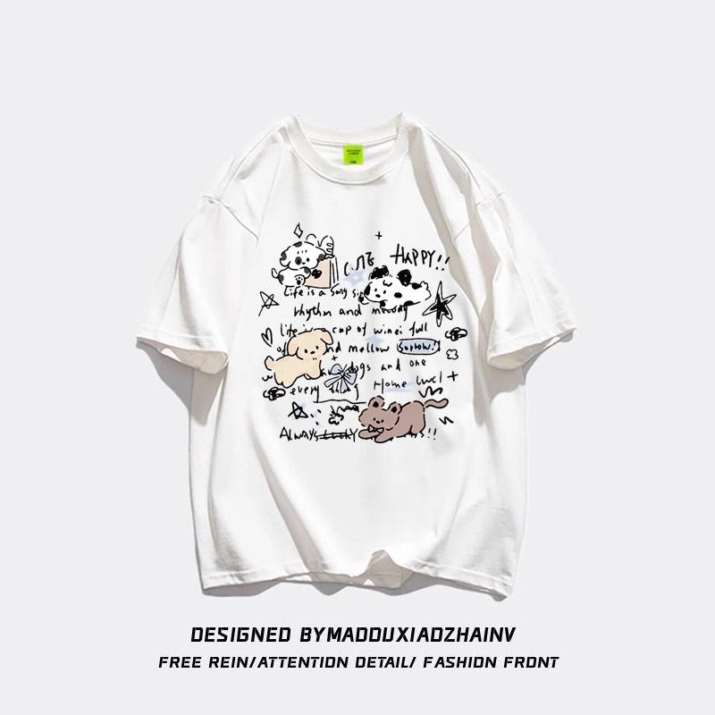 Baumwoll-Cartoon-Oversized-Kurzarm-T-Shirt für Damen - Schicker Sommer-Hongkong-Stil