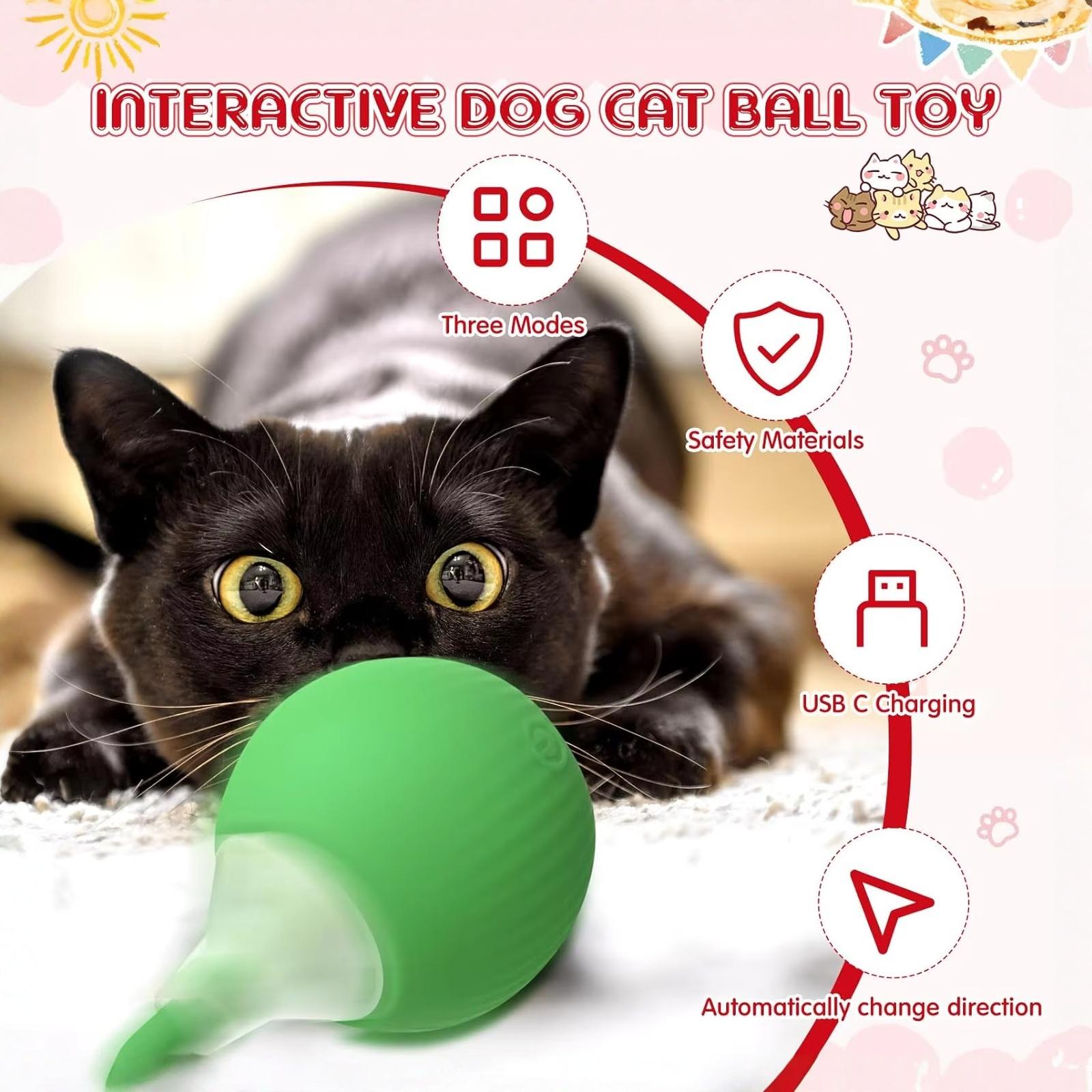 

Автоматическая катающаяся мяч-игрушка для домашних животных Интерактивный самоиграющий плюшевый мяч для кошек и собак one size зелёный