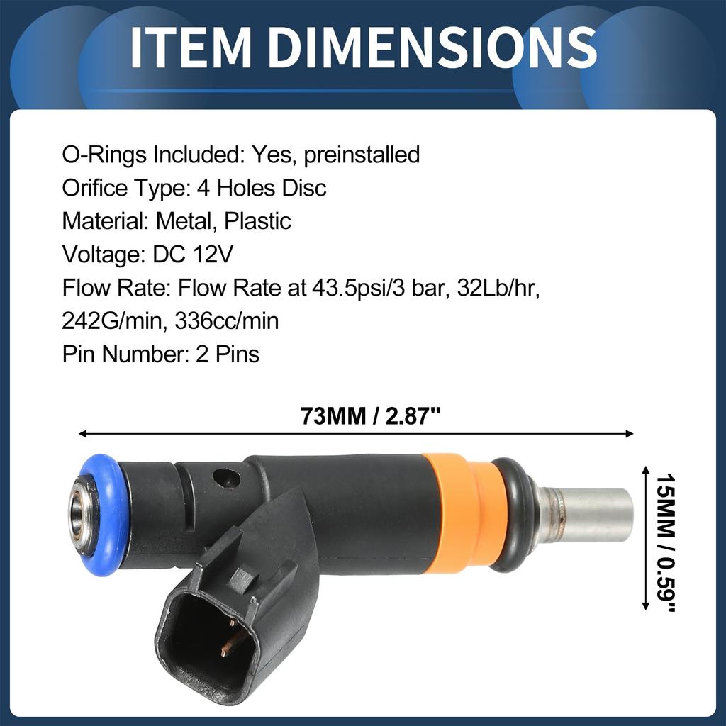 INFINAUTO Fuel Injector Nozzle No. 05037 479AA for Dodge Ram 1500 5.7L (2009-2010) and Dodge Ram 2500 5.7L (2009-2010), Black, Set of 8