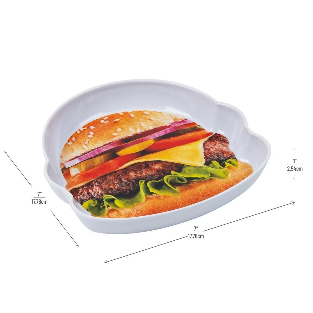 4 Piece Melamine Burger Serving Plates Set Fun BBQ Accessories Dishware Outdoor Kitchen Essentials Unique Design Durable
