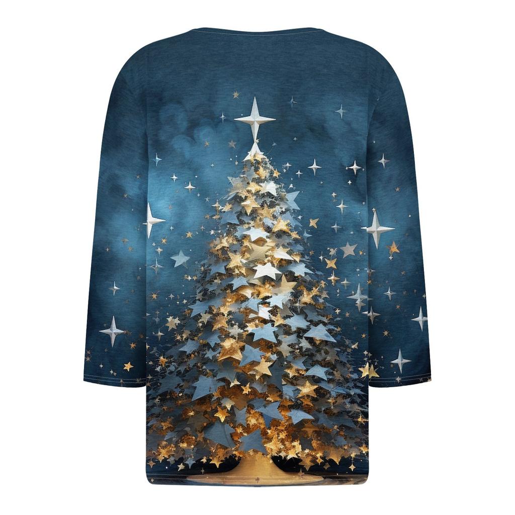 Women's T Shirt Tee Print Button 3/4 Sleeve Daily Weekend Fashion Basic V- Neck Regular Top