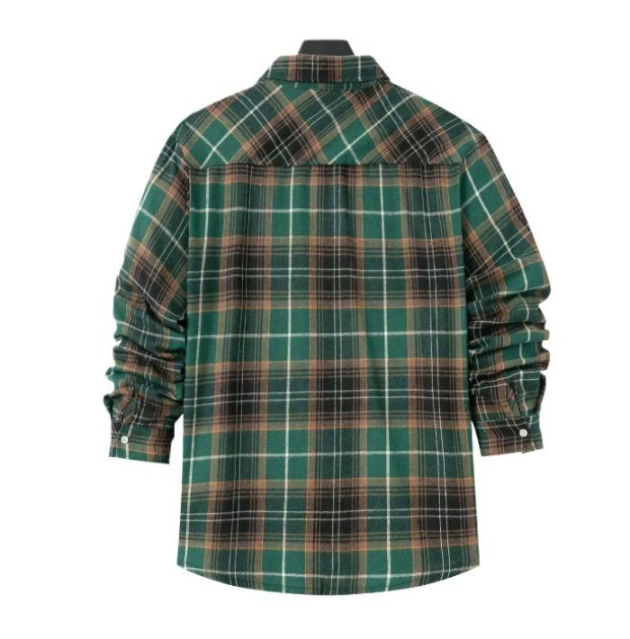 Autumn European and American Fashion Men's Brushed Thin Plaid Long-sleeved Light Mature Casual Shirt