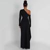 Fashion Export Fall and Winter New Arrival Sexy Diagonal Collar Elegant Elegance Long Dress Single Sleeve Split Women's Dress/Evening Wear
