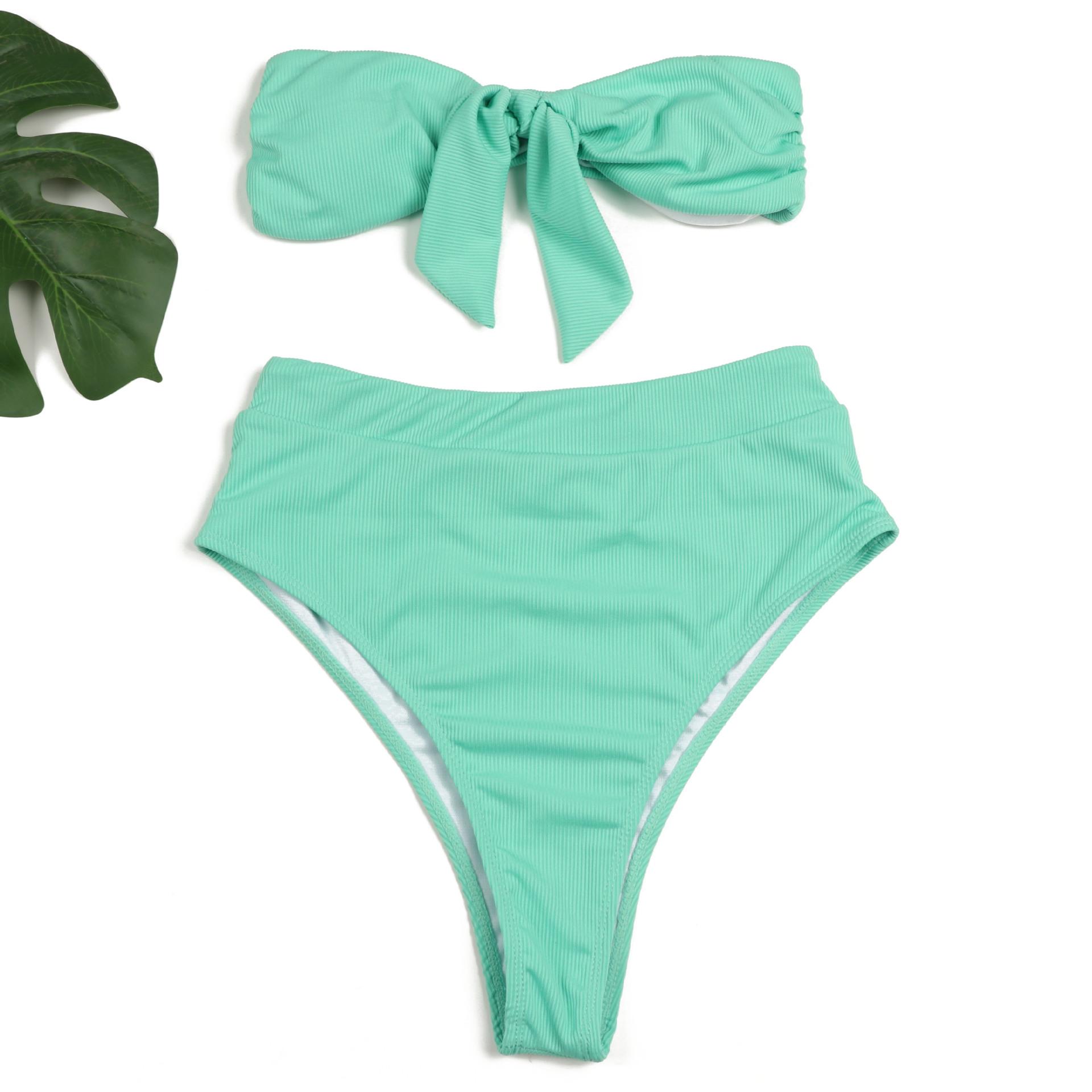 

Женский купальник, однотонные полоски, сексуальные стринги с высокой талией, бикини, бразильская пляжная одежда, купальные костюмы S зелёный