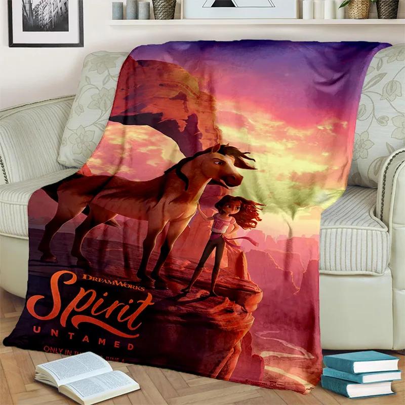 Cartoon Spirit Riding Free Horses Throw Blanket Soft Cozy Blanket for Home Bedroom Bed Sofa Picnic Travel Office Cover Kids 40x50in