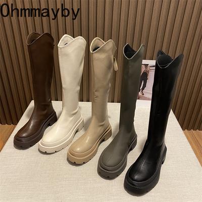 Streetstyle Winter Damen Kniehohe Stiefel Mode Dicke Absatzschuhe Prägnant Schlank Lange Damenstiefel