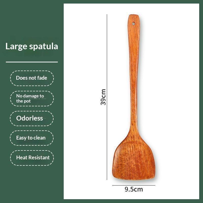 Household Long Handle Wooden Cooking Spatula Heat Resistant Kitchen Turner for Non-Stick Pans 1Pc Durable
