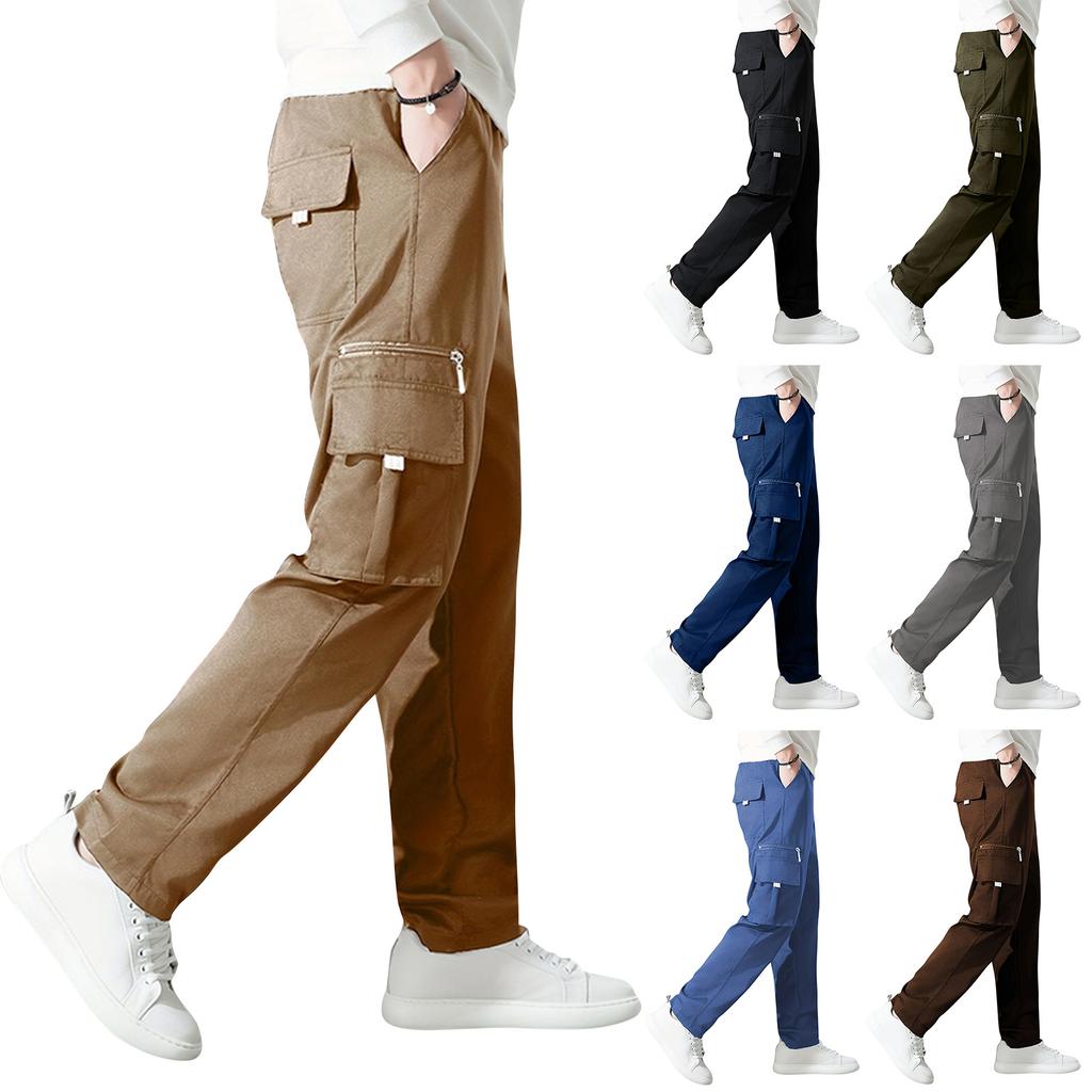 Mens Casual Cargo Pants Drawstring Elastic Waist Joggers Loose Fit Lightweight Pants with Multi Pockets