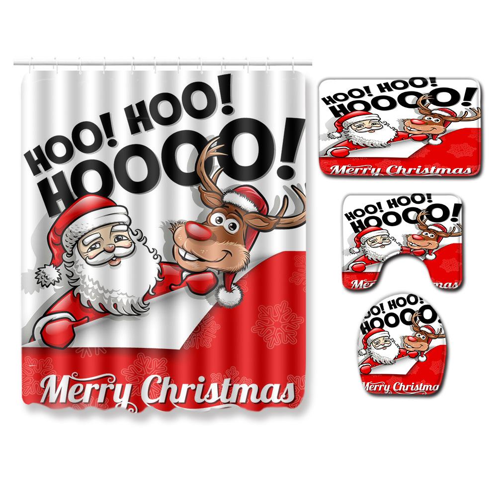 3D Digital Printing Christmas Waterproof Shower Curtain Four-Piece Bathroom Non-Slip Door Mat Bedroom Living Room Floor Mat Carpet