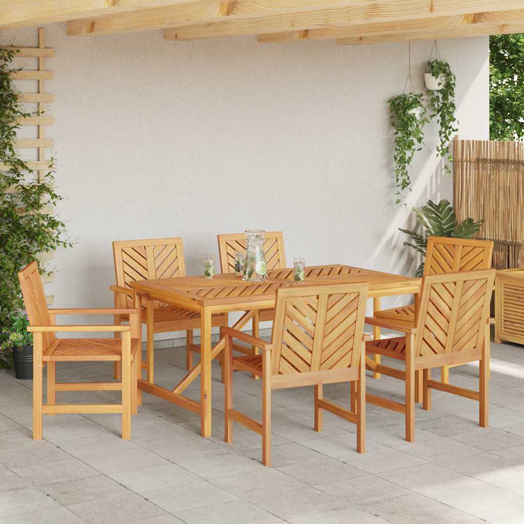 Garden Dining Set 7 Pcs Brown Solid Acacia Wood