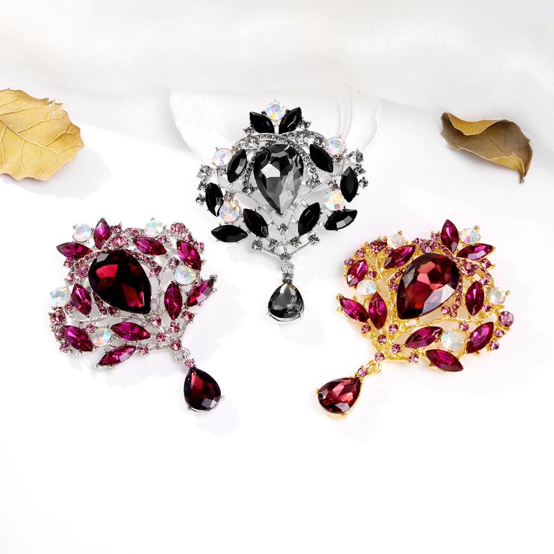 Shiny Crystal Teardrop Brooch Crown Romantic Wedding Party Pin Jewelry Gift