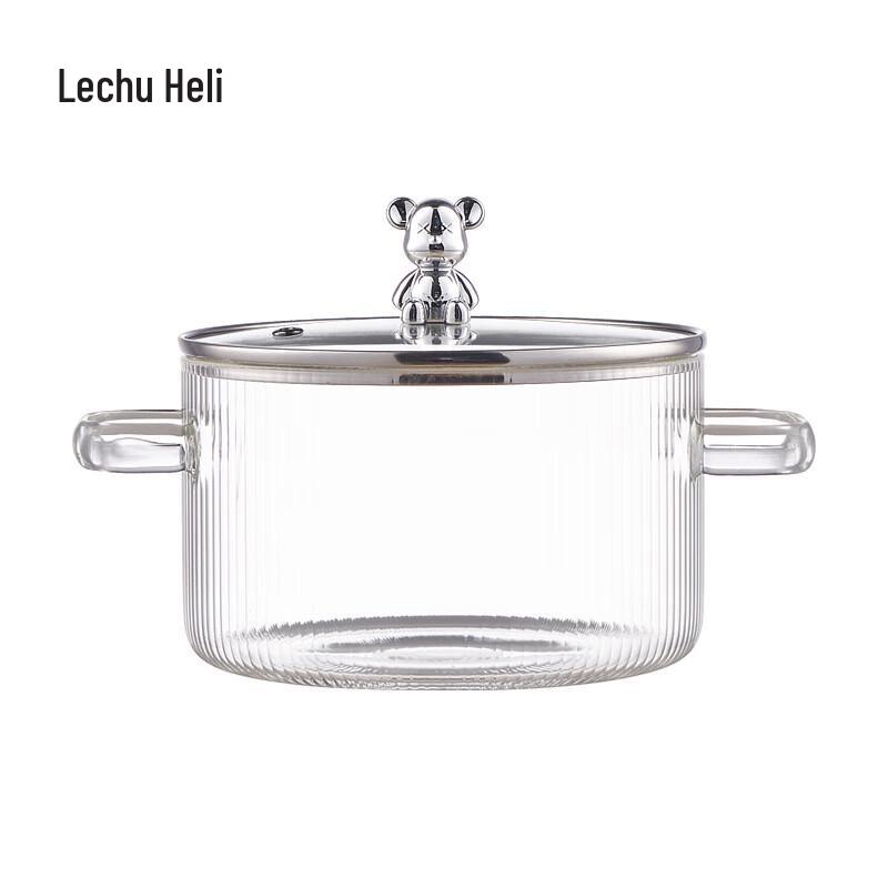 Lechu Heli Bear Design Glass Soup Pot, 1700ML