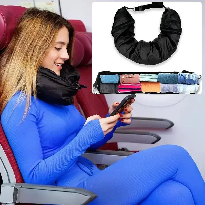 Portable 1pc Travel Pillow Can Store Clothes Outdoor Pillow Comfortable,Travel Storage Bag Cervical Pillow Airplane Neck Pillow