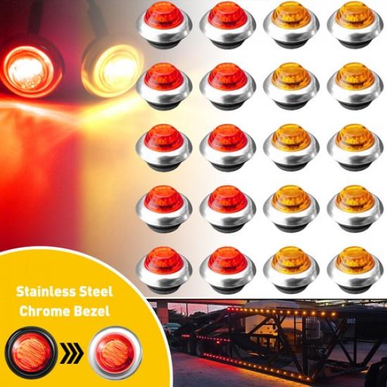 

20x Amber Side 3LED Marker Red Clearance Waterproof Lights for Trailer Truck RV