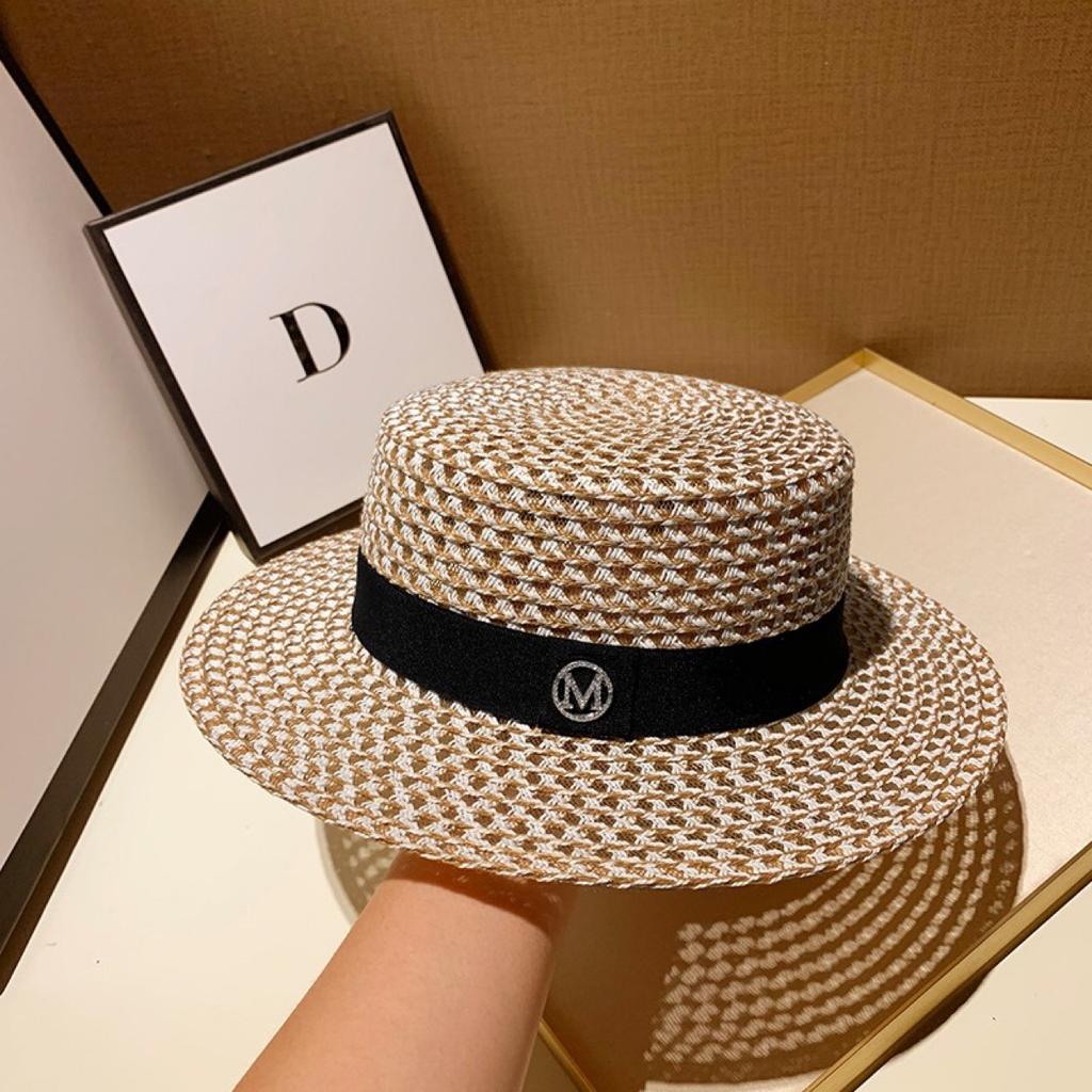 Sombreros de Copa Británicos de Espiga para Mujer de Primavera y Verano Sombreros de Sol para la Playa Protección Solar Sombreros de Sol de Playa Sombreros de Copa Casuales de Vacaciones