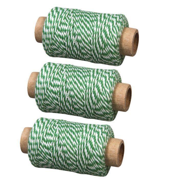 3 ficelles bicolore vert-blanc 35 m x Ø 1 mm