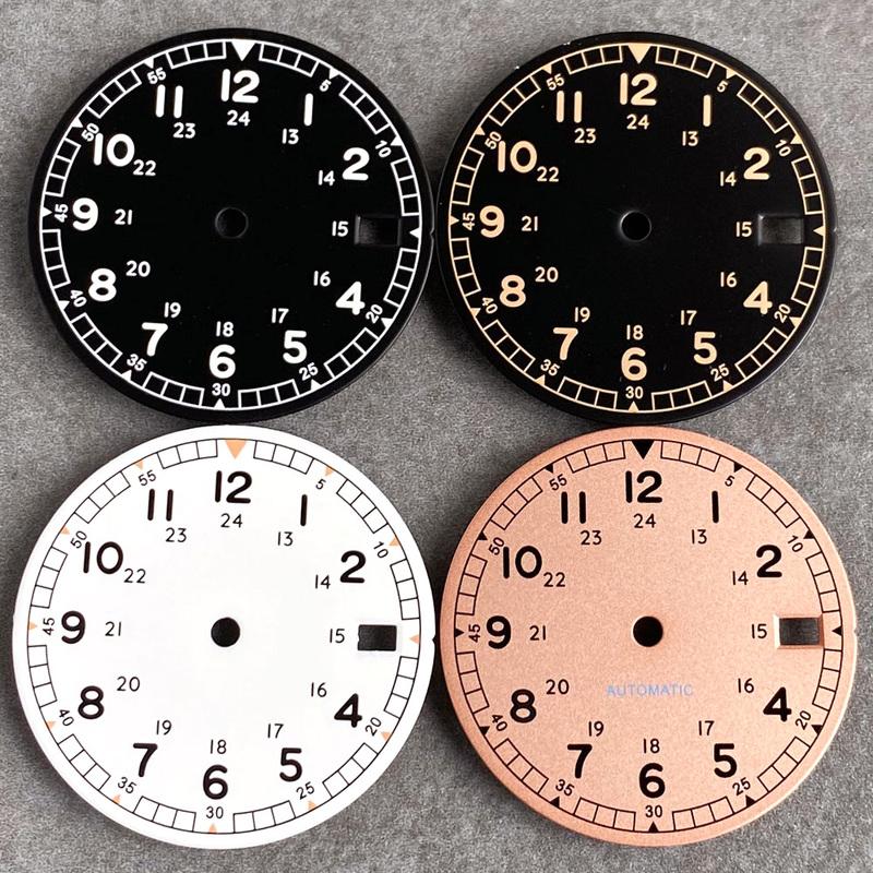 

29-мм чорно-білий циферблат NH35A Field Watch Dial Hand Set Date Window для 3/3.8 Crown Dive чоловічих годинників Корпус Аксесуари Нове коричневий