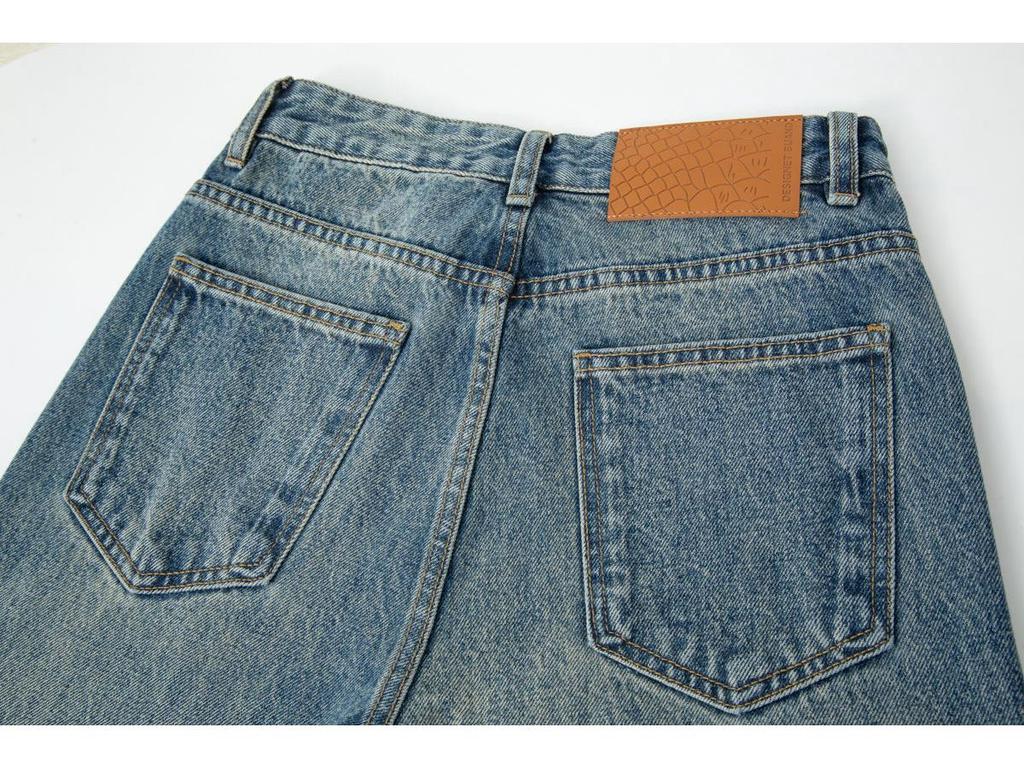 2025 Autumn High-Waisted Wide-Leg Retro Washed Non-Stretch Jeans