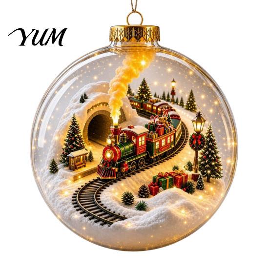 Warm Glow Seasonal Decor Glowing Christmas Story Ornament, Mini Holiday Scene Light Up Ball 3D Winter Decorations Hanging Decoration, Acrylic
