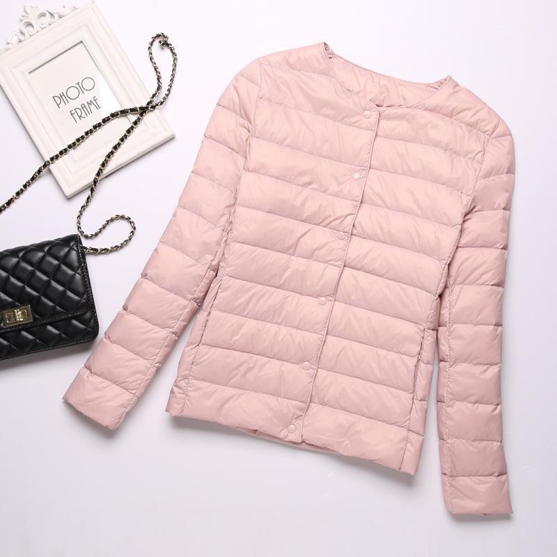 Weiße Entendaunen Leichte dünne Daunenjacke Damen Rundhals Kurzer Abschnitt Kragenlos Herbst und Winter Große Innen warme Jacke