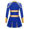 Girls Sparkly Rhinestones Letter Pattern Metallic Contrast Patchwork Long Sleeve Pleated Cheerleading Dress