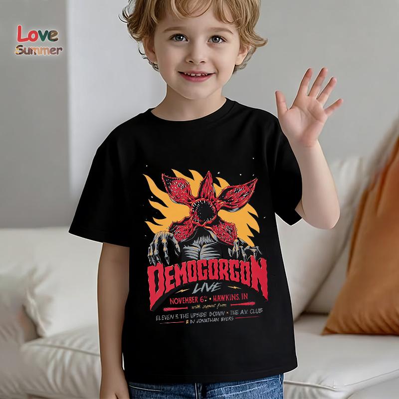 Kids Stranger Demogorgon Print Tee Shirt for Boys Girls Short Sleeve Classic 1983 Upside Down Design T-Shirt Gift for Children