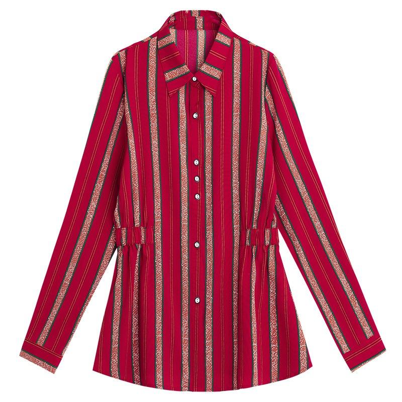 YYFS Women's Fashion Casual Spring Autumn Stripe Print Long Sleeve POLO Neck Blouses & Shirts