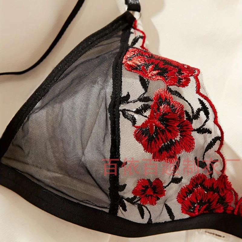 Sexy Underwear Women's Lace Perspective Embroidery Sexy Leggings Split Two-piece Set 2