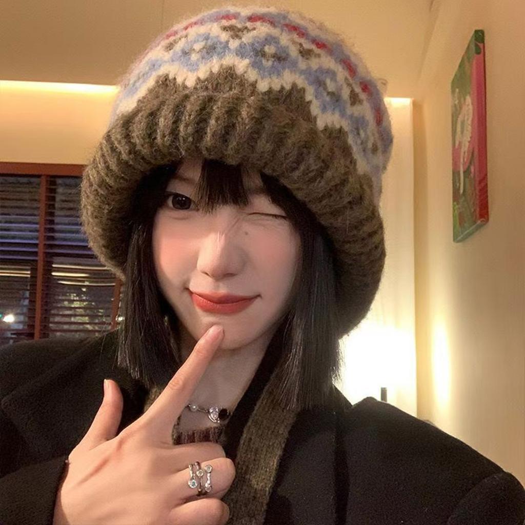 Ethnic Pattern Ear Flap Hat Knitted Beanies for Daily Wear Adult Unisex Acrylic Skull Hat for Outdoor Cycling Walking