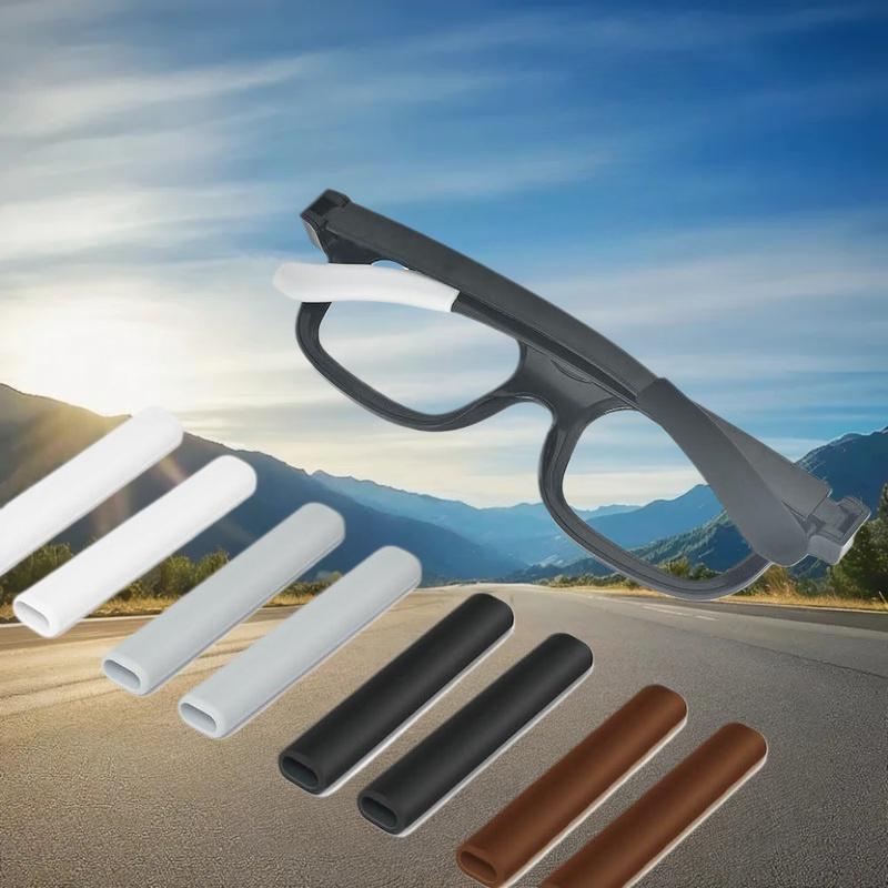 2 páry silikonových protiskluzových návleků s háčky za uši pro sluneční brýle a stranice dioptrických brýlí, dostupné v černé, bílé, hnědé