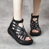 Genuine Leather Roman Women Flat Shoes Women's High Heel Sandals Casual Sandals New Hollow Open Toe Shoes Female Summer