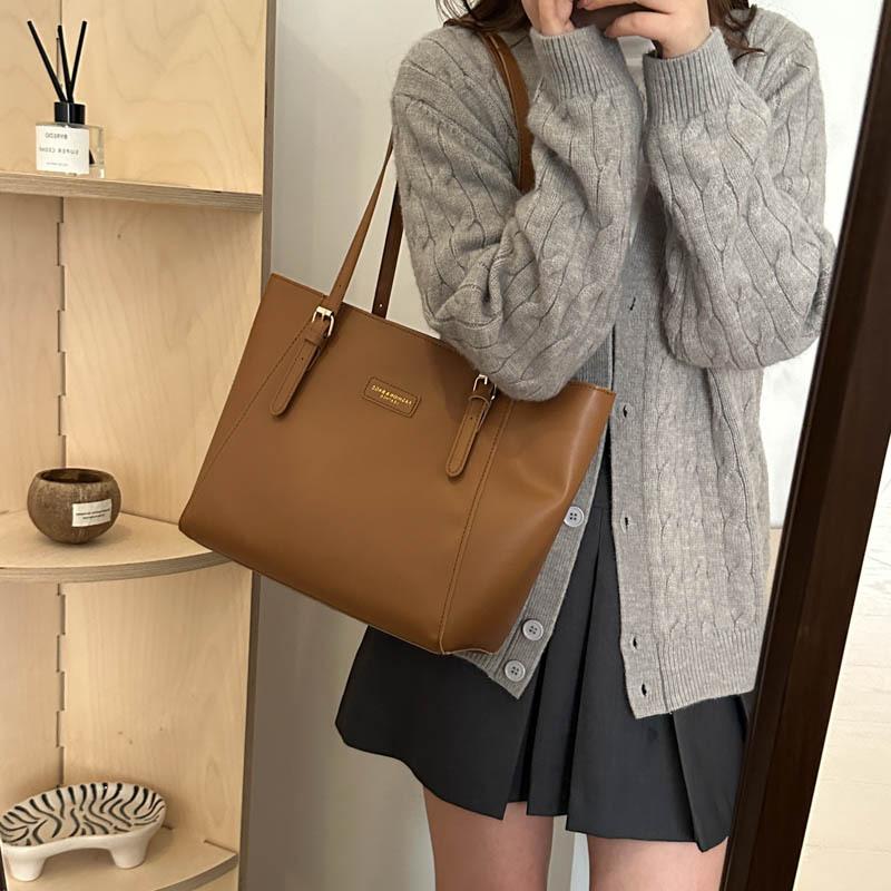 Large Capacity Tote Bag for Women New Style College Students' Class Bag Fashionable Simple Temperament Shoulder Bag Solid Color Armpit Bag