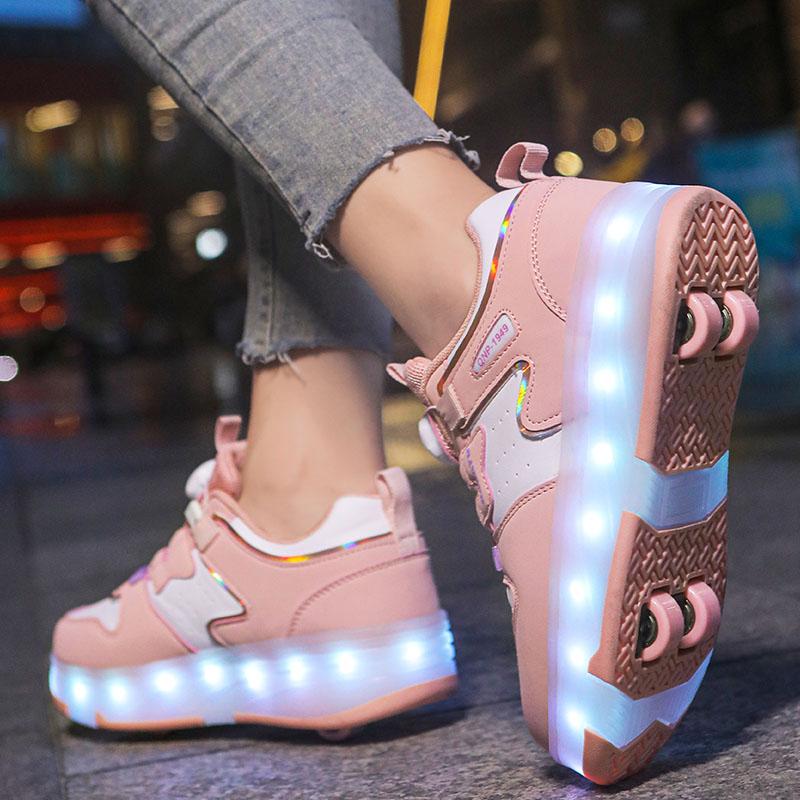 Kid's Luminous  Sneakers Sneakers Led Light Shoes Children's Kids Boys Girls USB Charging Glowing Wheels Parkour Roller Skate Shoes