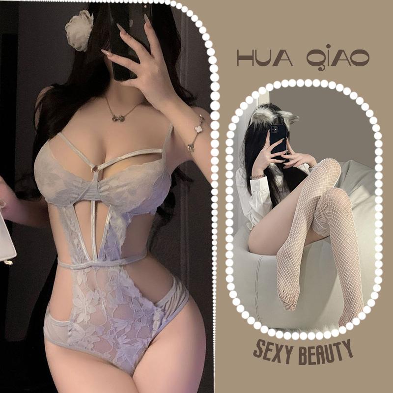 Hollow Skinny Underwear Sexy Siamese Temptation Strap Perspective Lace Free Purple Flirting Underwear