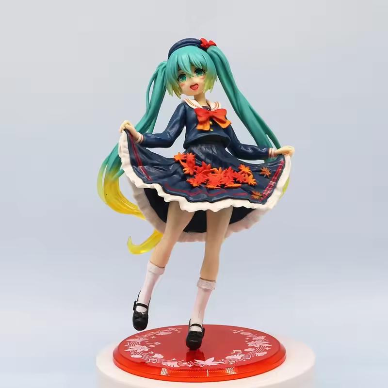 

New 20CM Maple Leaf Hatsune Miku Future Long Hair Singer Sailor Uniform Girl PVC Model Ornament Collection Gift