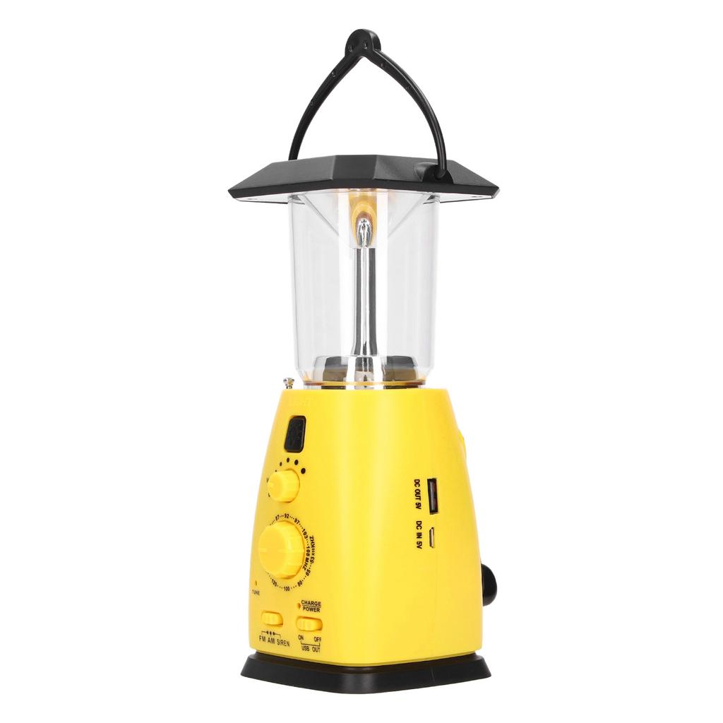 LED Camping Lantern Solar Hand Crank Battery Charging Adjustable Brightness 8 LEDs Support FM AM