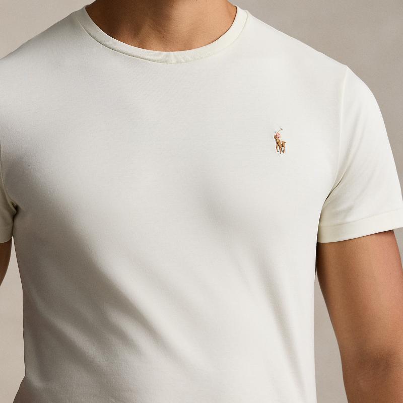 Polo Ralph Lauren Solid Logo Embroidered Slim Fit Crew Neck Short Sleeve T-Shirt Men Tops Cream MNPOTSH1N822298-101