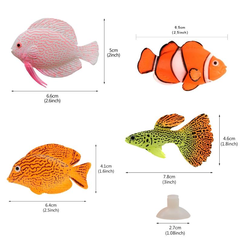 Artificial Moving Fish Floating Silicone Fish with Suction Cup Lifelike Tropical Fish Aquarium Decorations for Fish for